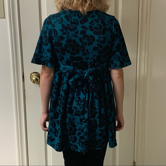 🌷3 for$20🌷725 Originals, US XS, Turquoise & Black Floral V-Neck Smock Dress - Picture 2 of 9